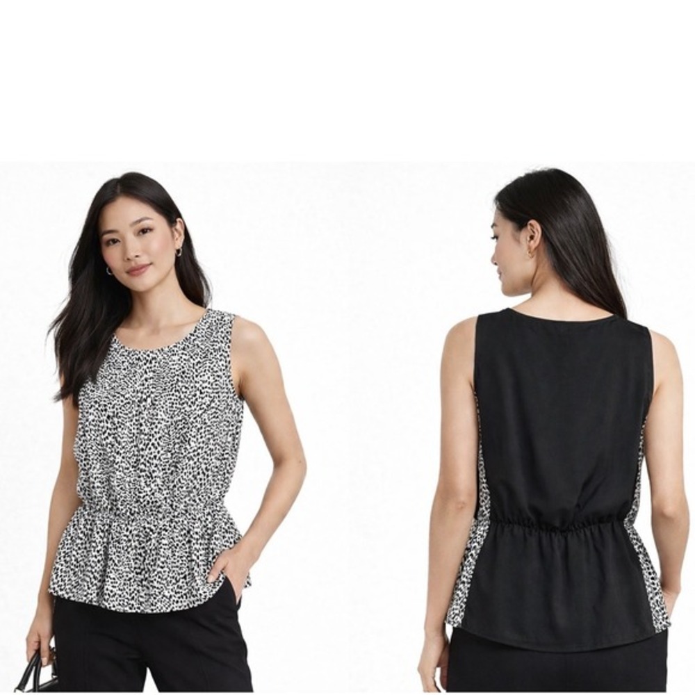 Loft Black White Abstract Print Peplum Blouse Sleeveless S Preppy Chic 82-38